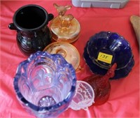 7 PC CARNIVAL AND ASSORTED GLASSWARE