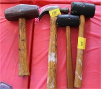 4 PC HAMMERS  CLAW , SLEDGE , & 2 RUBBER MALLETS