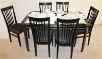 BLACK MIRROR TOP TABLE WITH 6 CHAIRS