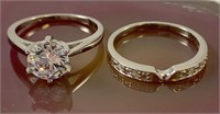 .925 CZ Wedding Ring Set size 8