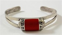 Sterling SIlver Cuff with coral stone