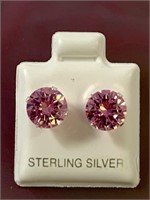 .925 Pink Round CZ stud earrings