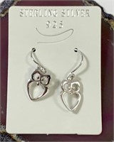 .925 Owl French wire earrings
