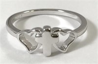 .925 Cross with Two Hearts Ring
