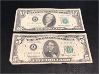Five and Ten Dollar Bill Green Seal