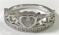 Sterling Silver Heart Crown Clear
