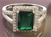 Sterling Silver Emerald Rectangular
