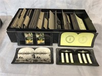Antique Stereo Viewer Cards in Metal Case