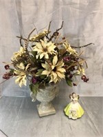 Small Figurine & Faux Floral Arrangement
