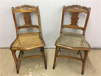Pair Cane Bottom Oak Chairs