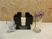 Bar Ware Napkin Holder & 2 Beer Glasses