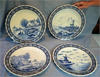 4 Ironstone chargers, Holland white & blue