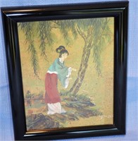 Japanese artist, framed, appears to be on rice pap
