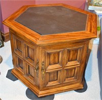 Wood side table - hexagon with slate inlay, w/stor