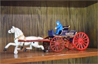 Cast iron "CHIEF" wagon w/horse and blue man