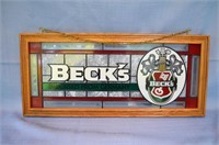 Beck's beer stained glass, & transfer sign