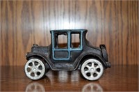 Cast iron Model T car, black, silver, & blue roof