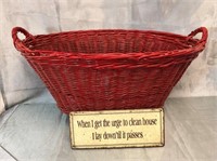 Large Wicker Laundry Basket w/ Housekeeping Sign