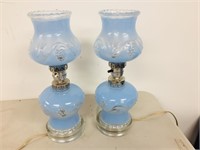 pair of painted glass bedside lamps (blue)