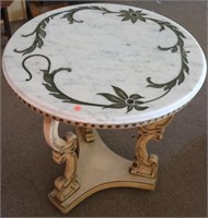 VINTAGE ITALIAN STYLE MARBLE TOP TABLE W/ETCHED