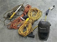 Extension cords, work light, welding helmet