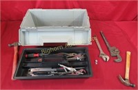Tool Box w/ Contents: Pliers, Adjustable Wrenches