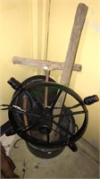 Canning roaster pan, antique tools, steel wheel