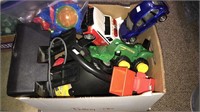 Box lot of kids toys including John Deere, and