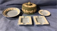 Five pieces of Wedgwood porcelain,Green Jasperware
