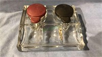 Art deco glass Inkwell set with the original