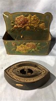 Victorian tin comb holder with roses, enterprise