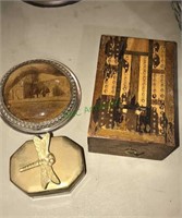 Antique photo glass paperweight, brass dragon fly