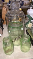 Green coffee canister with matching shakers, no