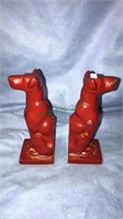 Vintage red cast metal dog bookends, 8 inches