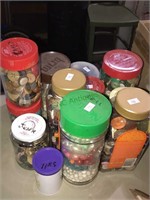 Large collection of buttons in jars, 13 jars,