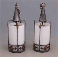 Pair Art Deco Hanging Lamps