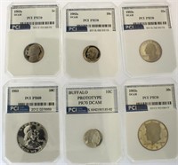 (6) Various Proof Graded Coins, PCI Authenticated