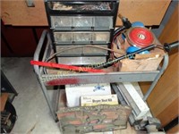 Metal cart on wheels w/ contents - organizers,