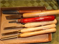 7 Wood cutting lathe chisels - some marked