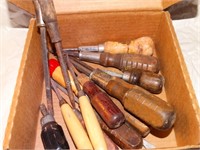 Vintage wood handle hand tools - screwdrivers,
