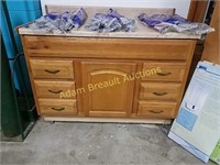 Oak 6 drawer cabinet with countertop