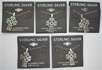 5 pcs. Sterling Silver Celtic Cross Necklaces