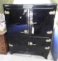 Vintage Black enameled metal three door ice box