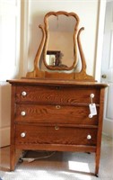 Antique Oak three drawer dresser with antlered