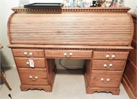 Contemporary Oak 7 drawer roll top desk with