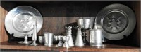 Large Qty of pewter: spread eagle platters, cups,