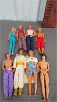 9 dolls ken, aladin, barbie