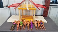Doll house with 9 barbies
