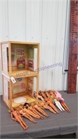 wooden doll house with 14 dolls