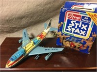 PanAm 747 model plane & stix stax wood blocks